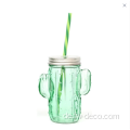 Glas Cactus Mason Jar mit Deckel und Stroh